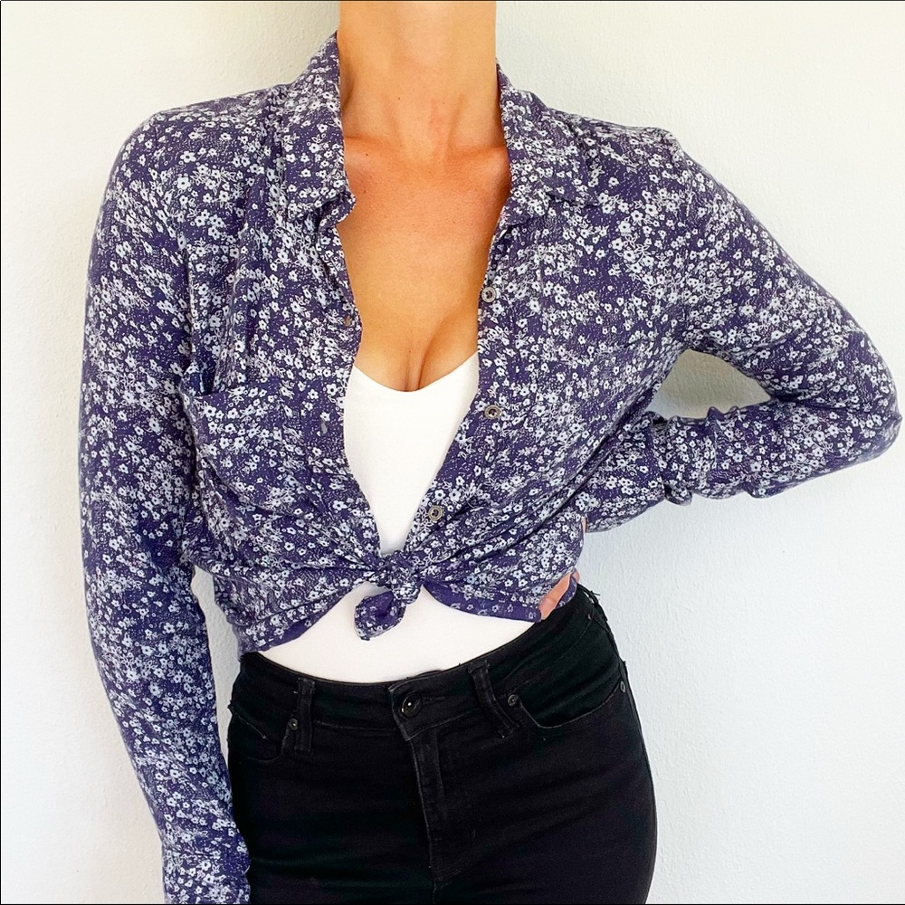 Vintage Y2K Mudd floral print button down blouse size XS